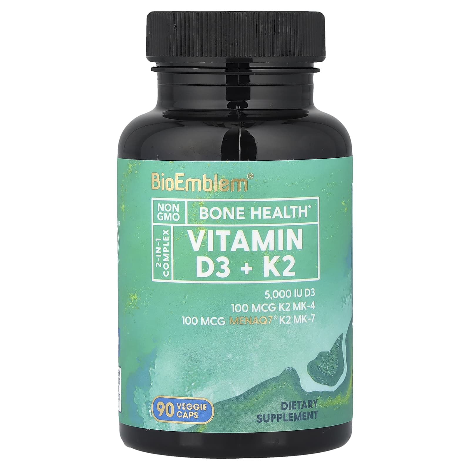 

BioEmblem, Vitamin D3 + K2, 90 Veggie Capsules