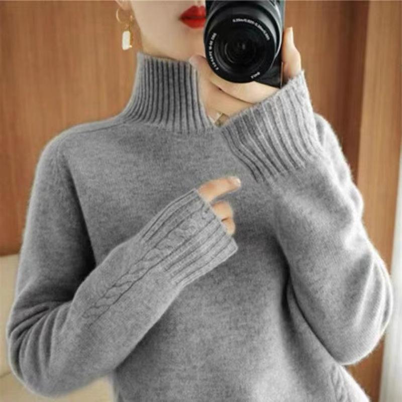 Autunno e Inverno Nuovo Maglione Base Lavorato a Maglia a Collo Semi-Alto Donna Top Moda Manica Lunga Spesso Aderente Pullover Maglioni Donna Elegante Jumper 25279