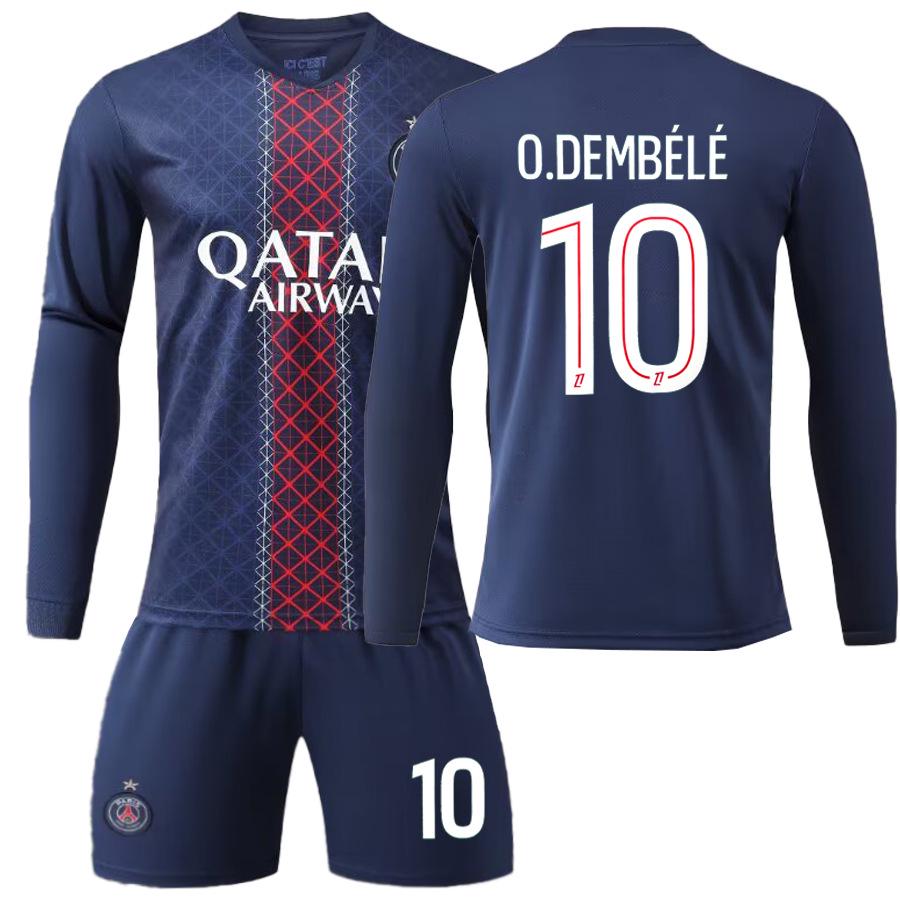 Paris Home Long Sleeve Jersey: #7 Kvaratskhelia, #10 Dembélé, #29 Barcola.
