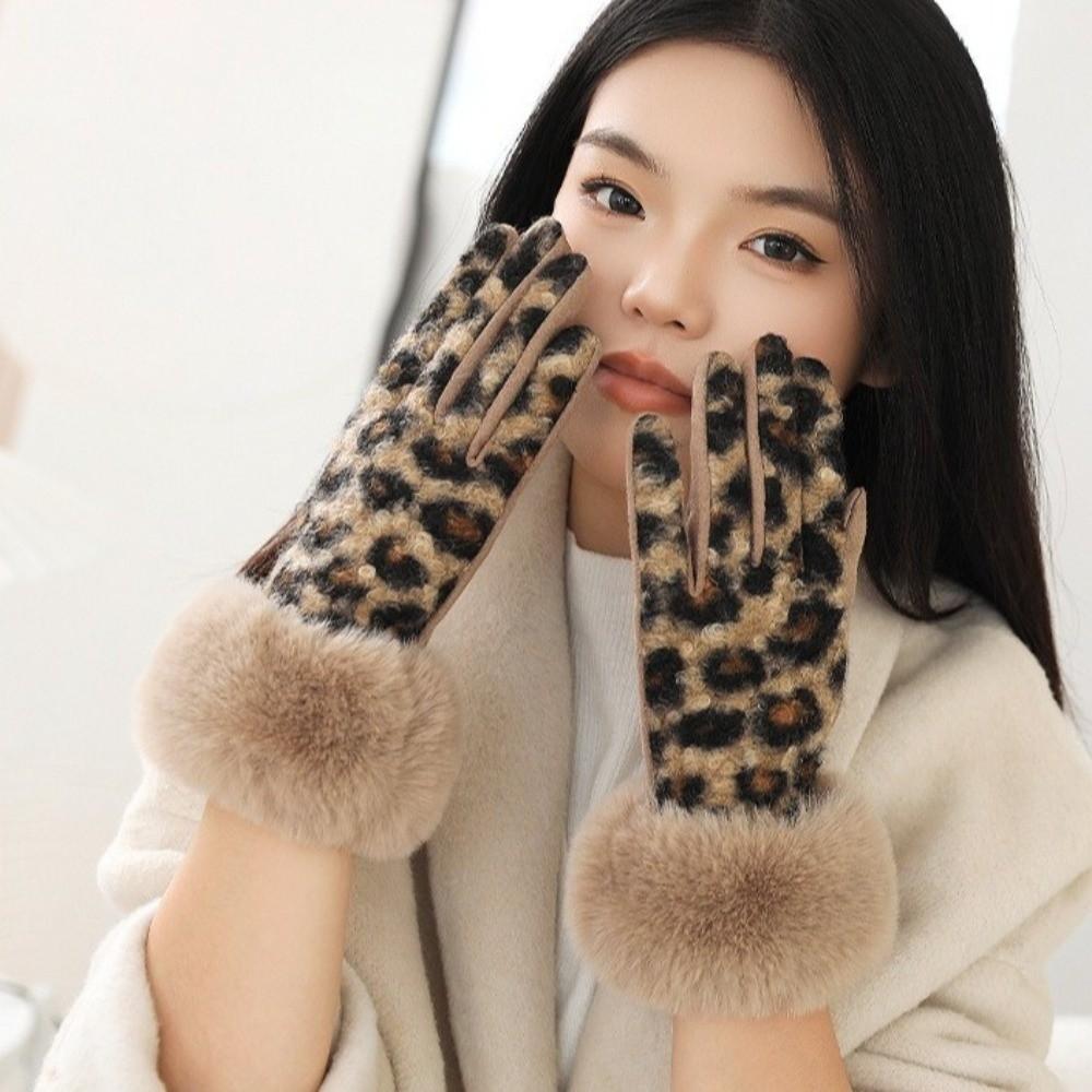 Touch Screen Leopard Print Gloves Keep Warm Winter Gloves Fashion Women's Gloves Winter