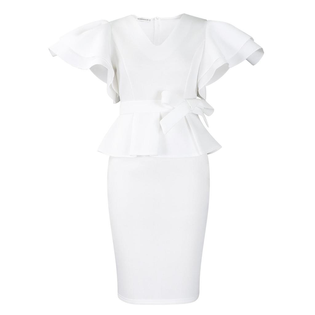 Elegant Ruffle Solid Color Party Dress - African Style