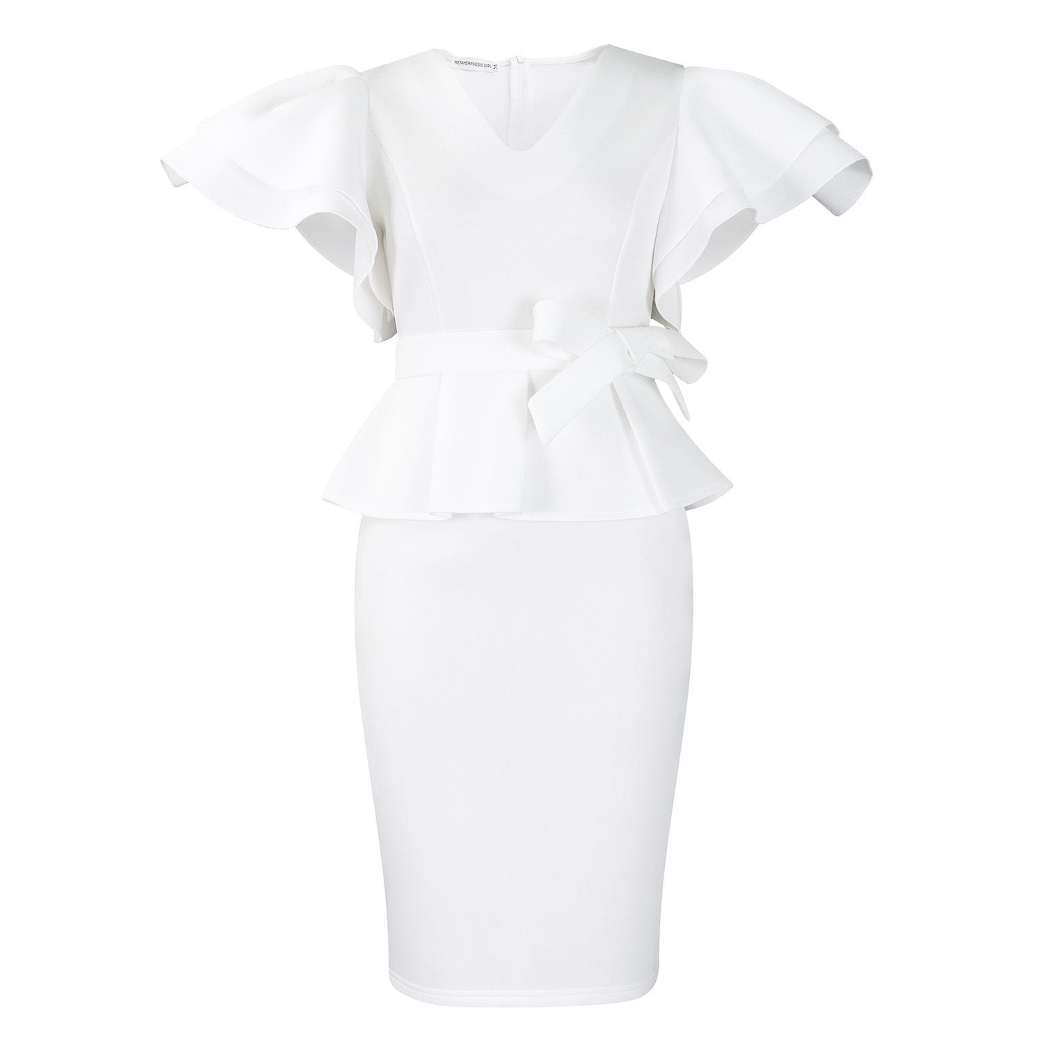 

Элегантное однотонное вечернее платье с оборками - африканский стиль XXXL белый