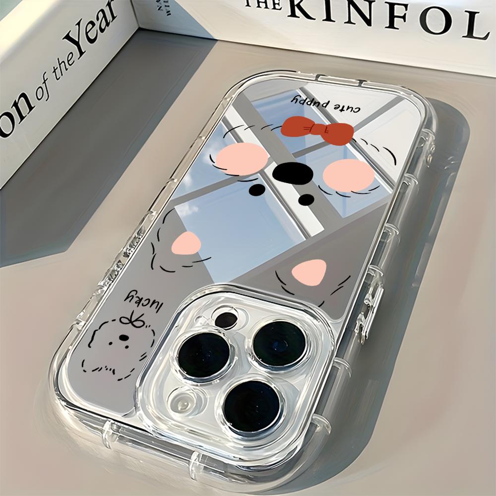 Cute Puppy Pattern Back Mirror Phone Case For iPhone 17 16 15 Pro 11 12 13 14 Pro Max X XR XS 7 8 Plus 17 Air Shockproof Cover