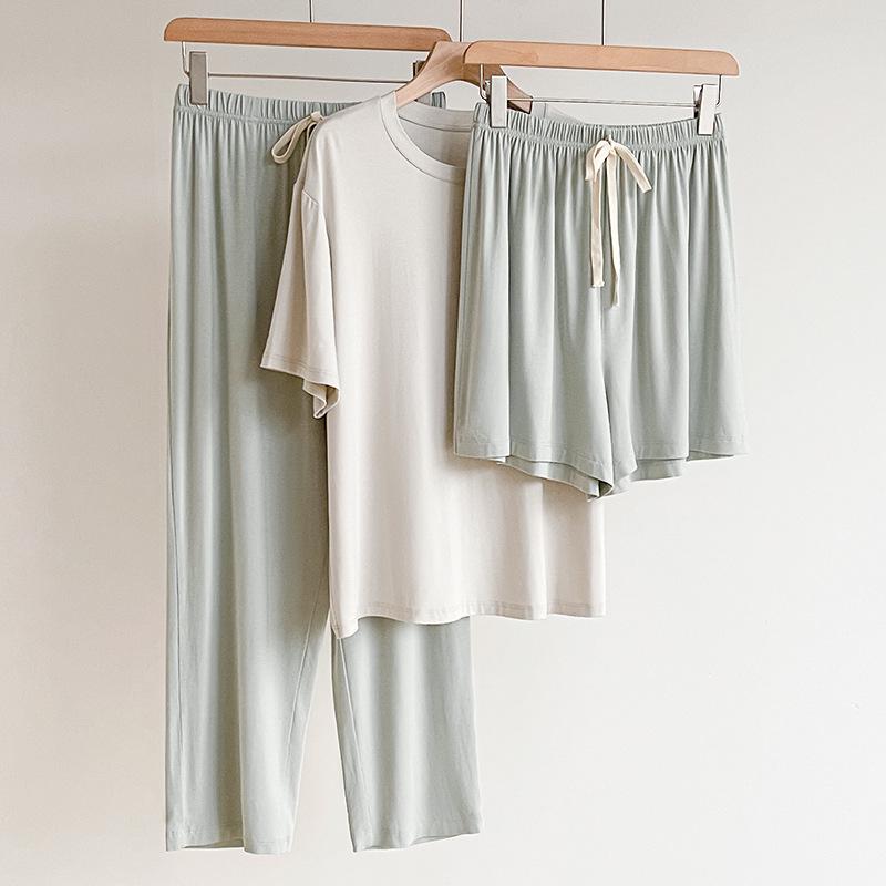 

2024 Women s Loose Modal Three-Piece Pajama Set: Breathable & Comfortable for Spring/Summer, Versatile Indoor/Outdoor Wear One Size