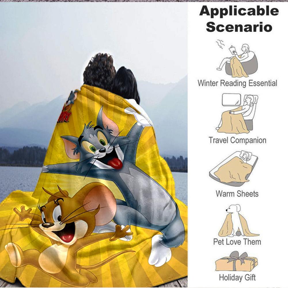 1pc Tom Jerry Blanket Lightweight Flannel Throw For Sofa, Bed, Travel, Livingroom, Office, Couch, Chair, And Bed