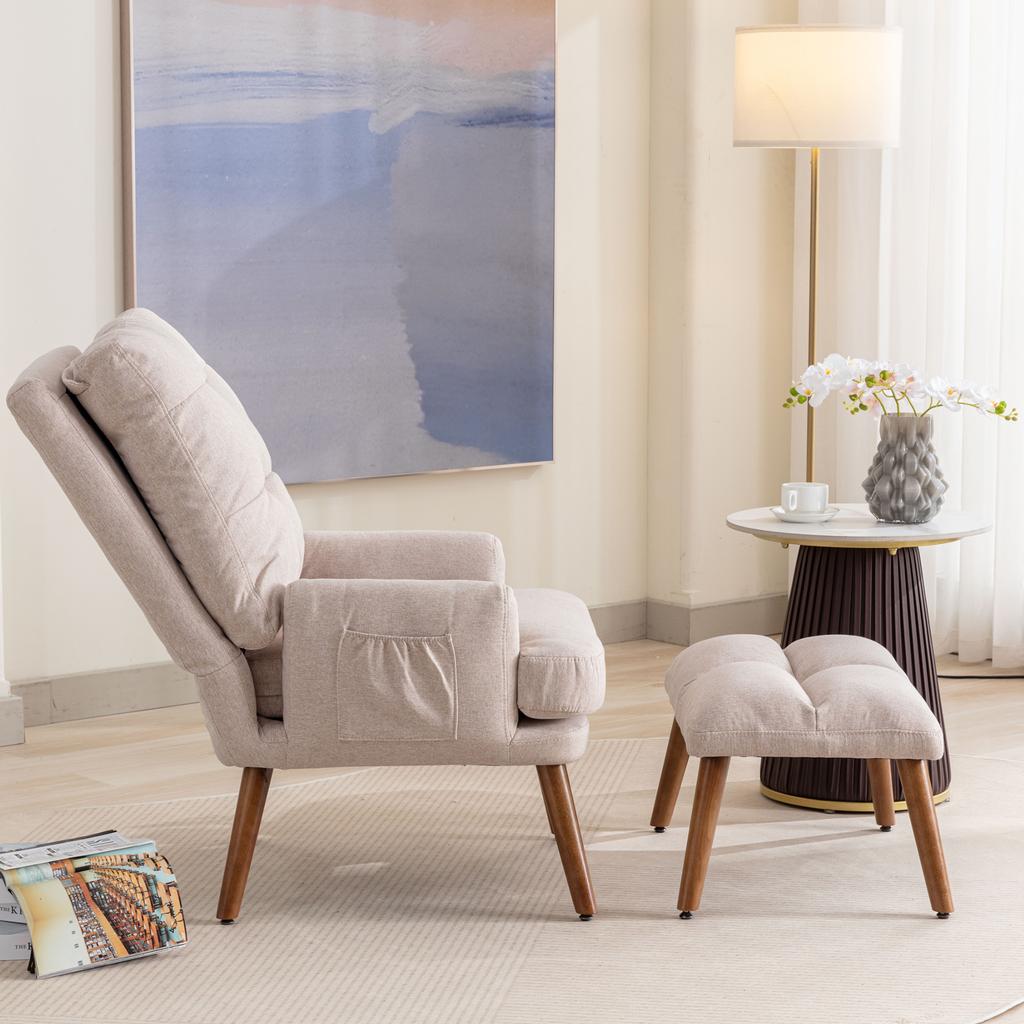 Lounge Chair with Footrest, Backrest Adjustable In 5 Stages, Reclinable, Chair with Side Tray