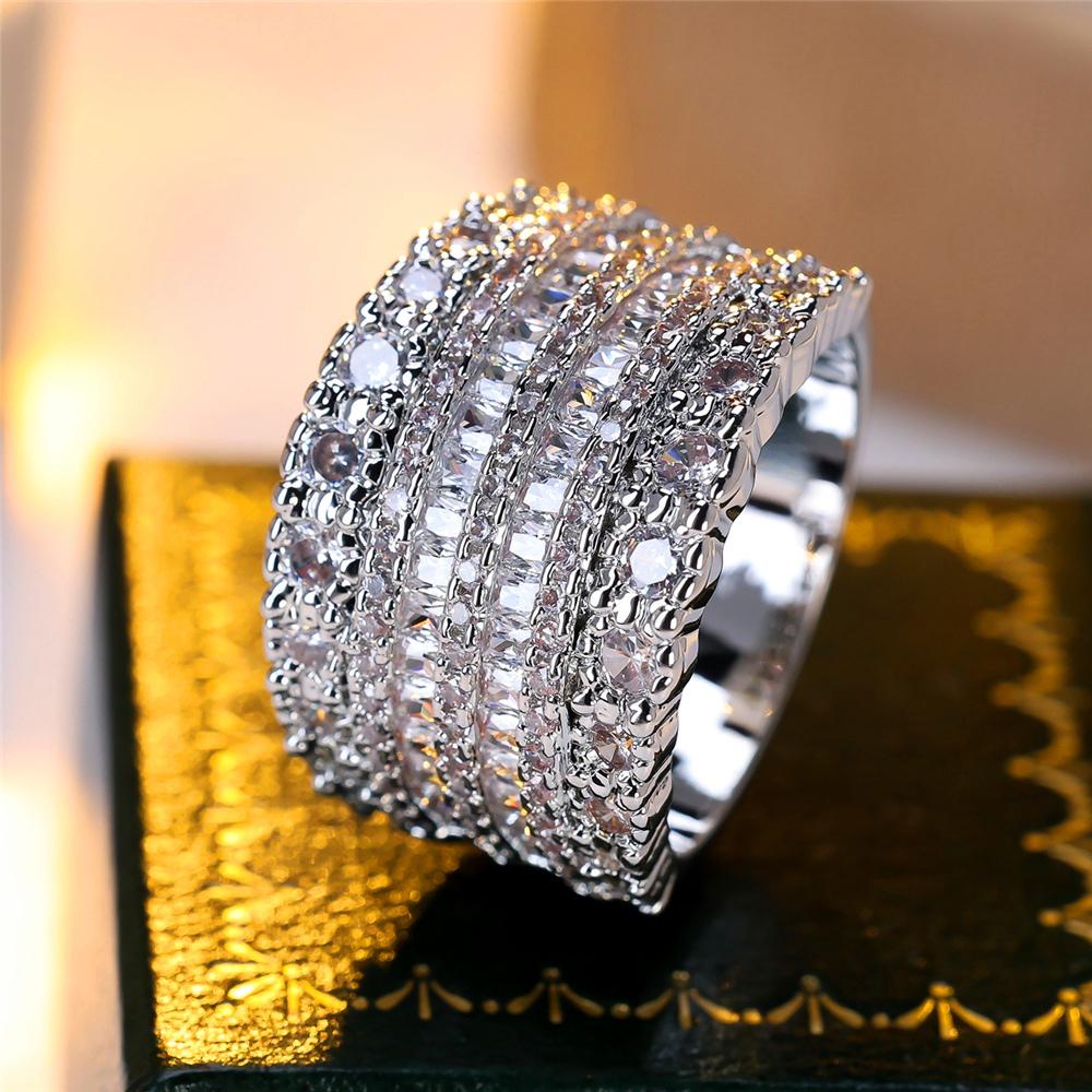 Vintage Female White Crystal Jewelry Cute Silver Color Wedding Rings For Women Luxury Engagement Valentines Day Gift
