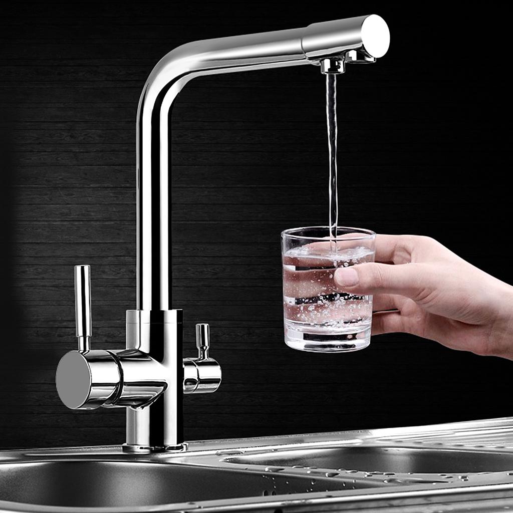 Dual Handles Kitchen Sink Faucet Pure Water Filter Mixer Tap Chrome Brassd