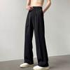 Men Suit Pants Straight Wide Leg Loose Belted Adjustable Waist Solid Color Formal Business Style Streetwear Full Length Casual Office Wear Trousers