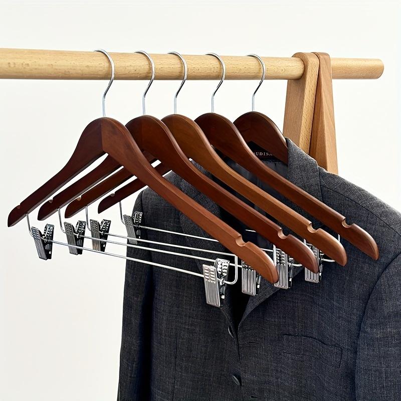10pcs Solid Wood Hangers with Clips for Shirts T-Shirts Suits Coats and Wardrobe Use