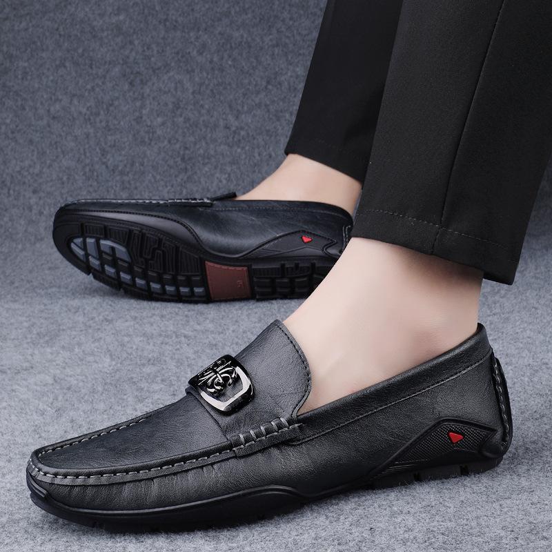 Men's Shoes 2025 Summer New Men's Waterproof Simple One-pedal Casual Leather Shoes Soft-soled Lazy Driving Doudou Shoes