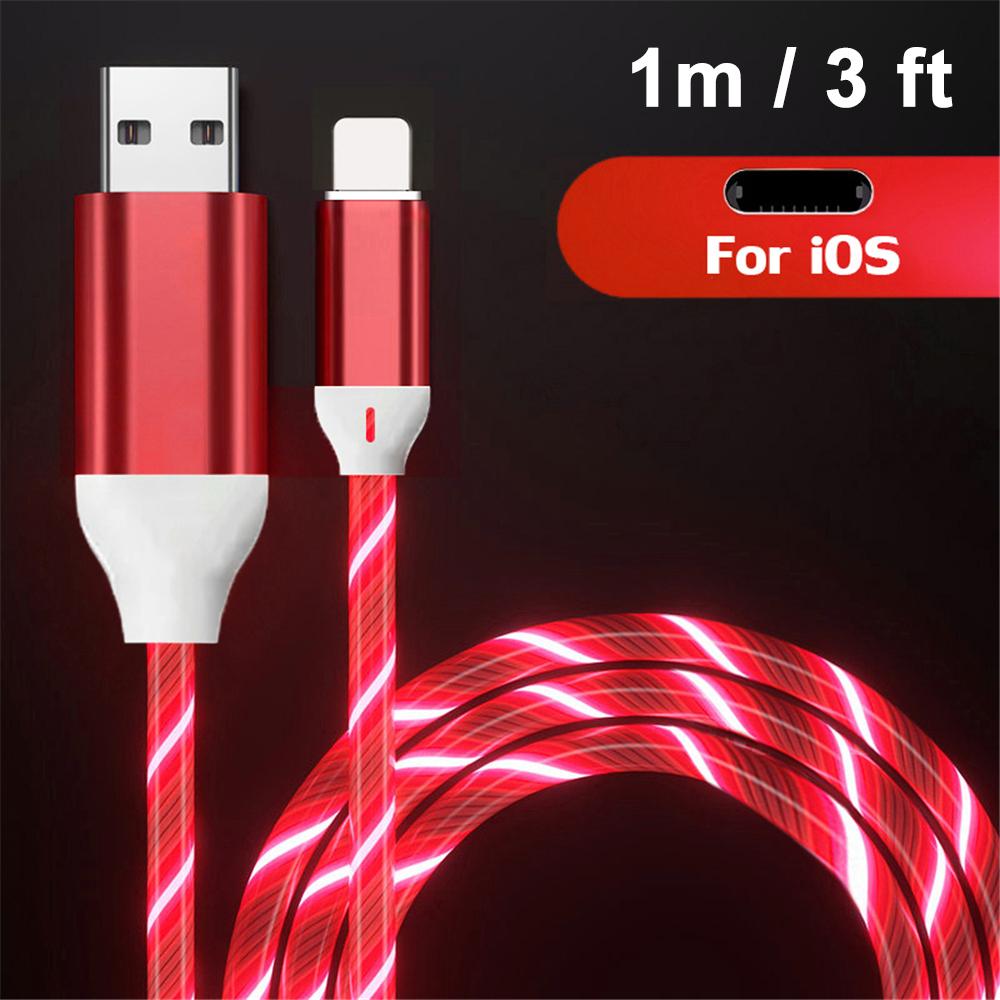 Flow Luminous LED Charging Cable 3A Fast Charging USB A For iPhone 14 13 12 X USB Wire LED Cable Glowing Cable For Airpods iPad