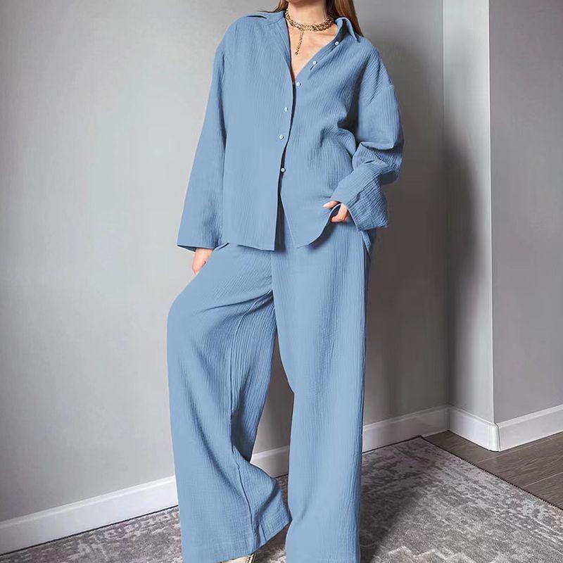 Fashion Style Shirt Pants Suit Fashion Home Wear Oversize Long Sleeve Pant Set