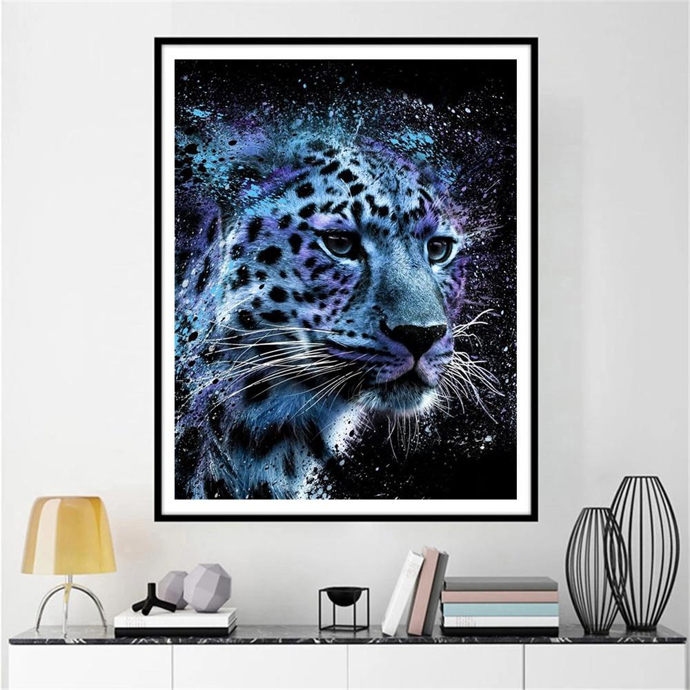 Úplné vŕtanie Diamantové maľovanie Krížikový steh Purpurový Leopard 5D Diamantová mozaika Umenie Diamantové vyšívanie Zvierací kamienkový obrázok