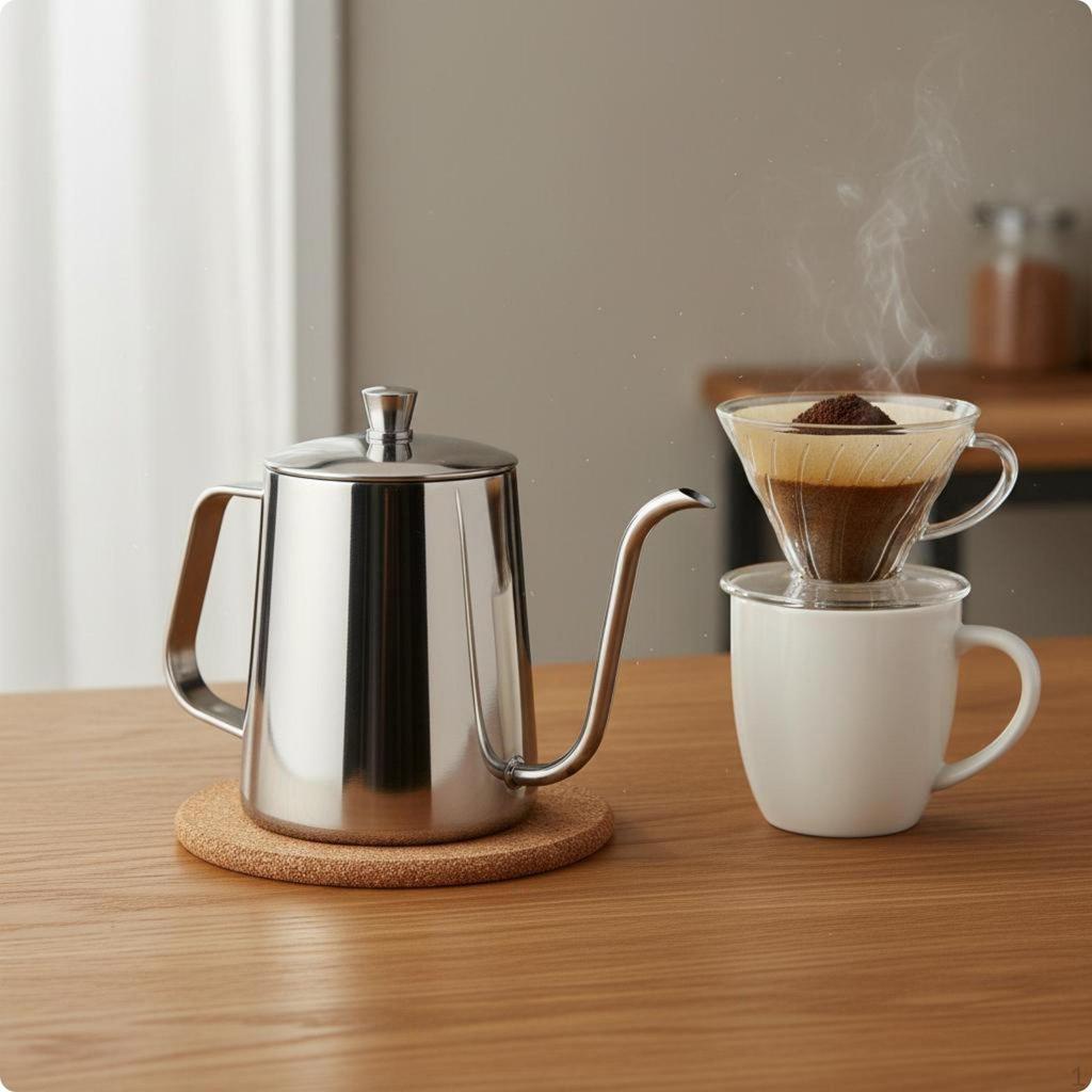 Stainless Steel Gooseneck Kettle Thickened ThickenedBody Coffee Dripper Pot Lid Included Long Spout