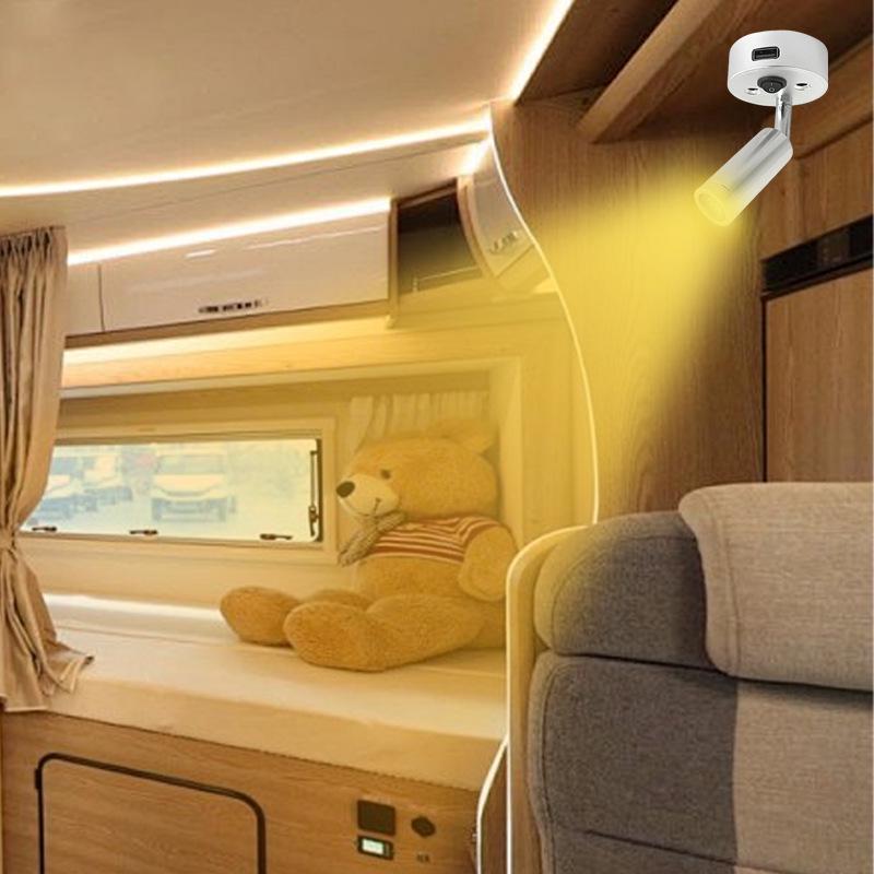 12V LED RV Bedside Reading Light with USB, 3W Yacht Marine Interior Lamp.
