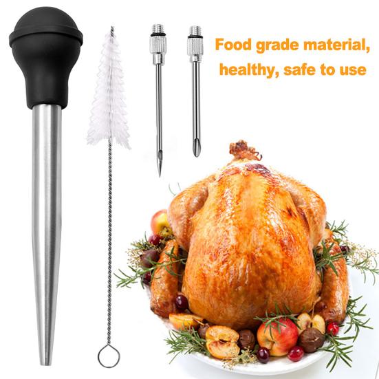 Turkey Baster Food Grade Heat-resistant Comfortable Grip with Silicone Suction Bulb Includes 2 Detachable Needles Cleaning Brush