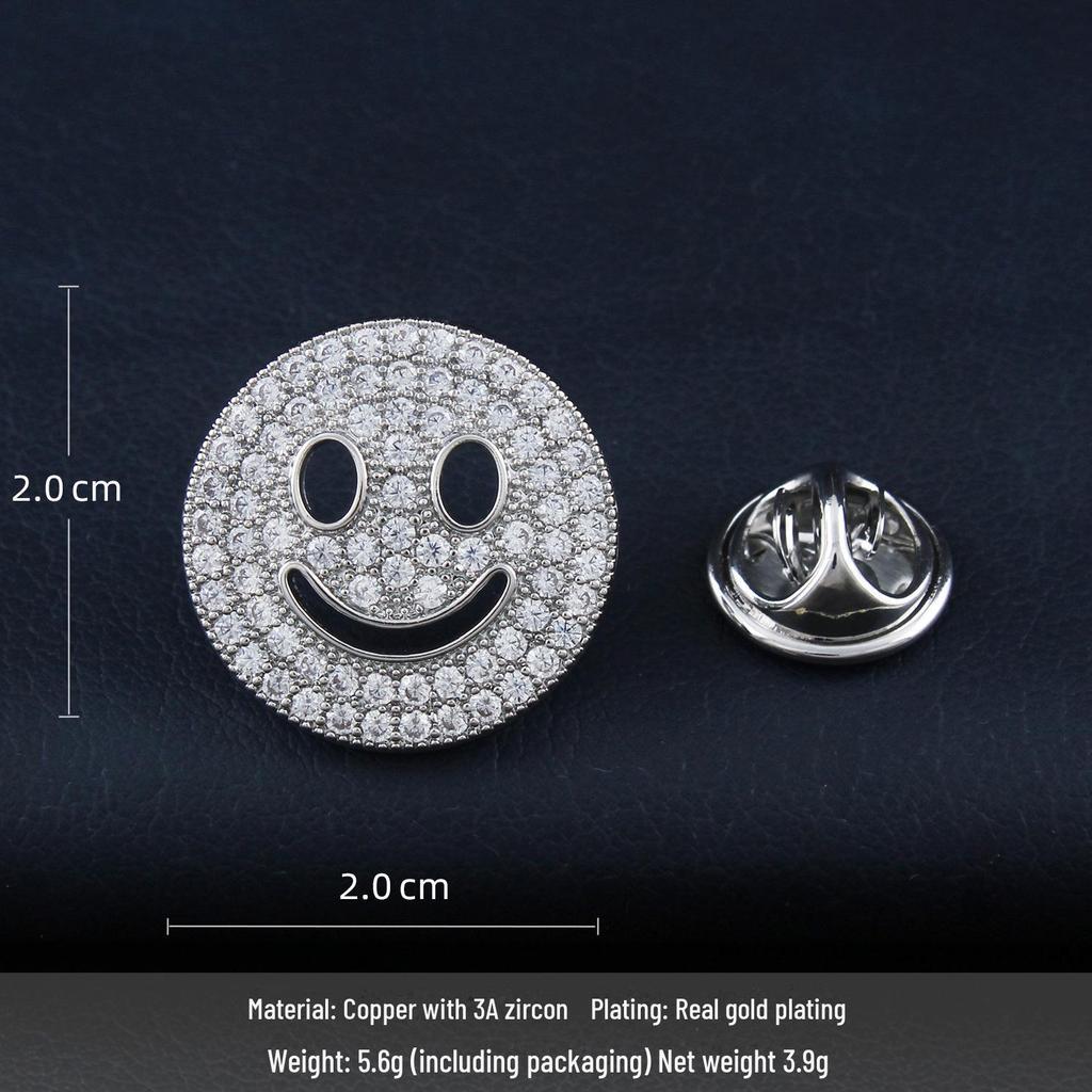 Elegant Unisex Smiley Face Brooch with Micro-Inlaid Zircon: No-Sew, Anti-Exposure Design