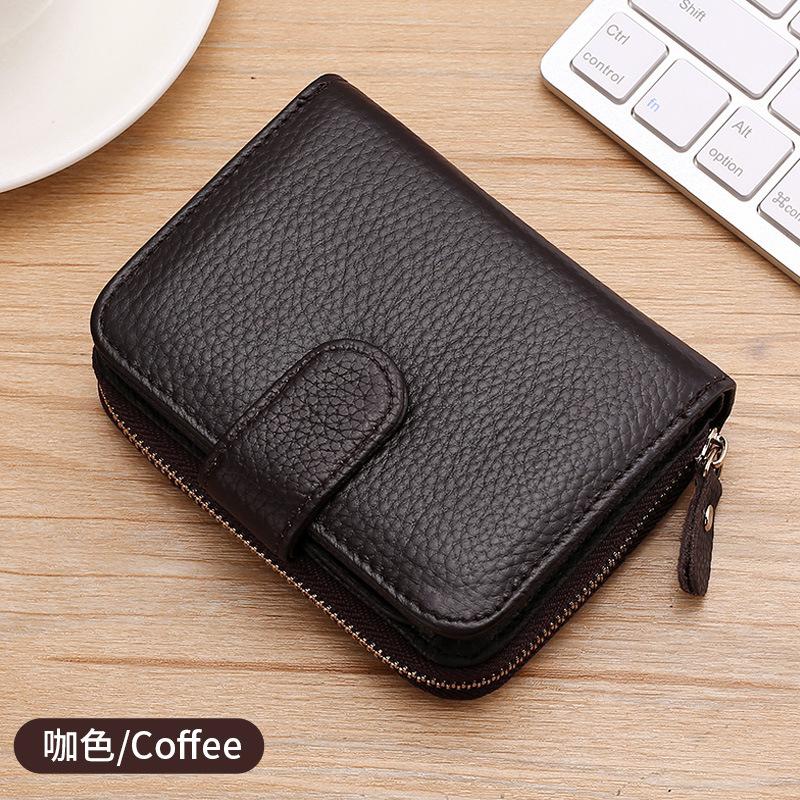 Neues RFID-Blockierendes Kompaktes Damenportemonnaie Multi-Karten-Organizer mit Reißverschluss Abnehmbarer Riemen Echtes Leder