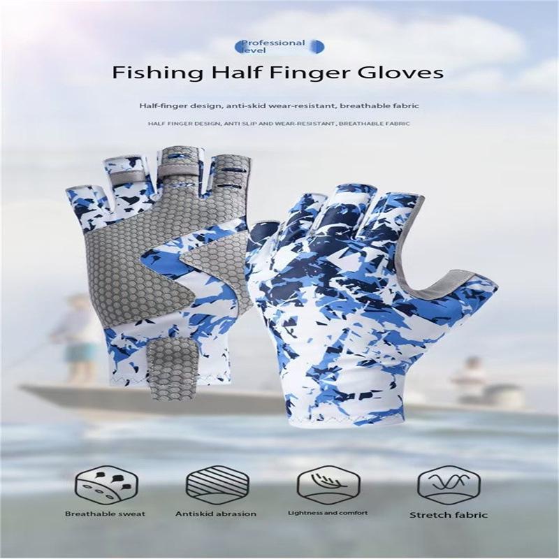 Men's Wear-Resistant Non-Slip Half-Finger Fishing Gloves, Breathable & Sweat-Absorbent for Outdoor Lure and Sea Fishing