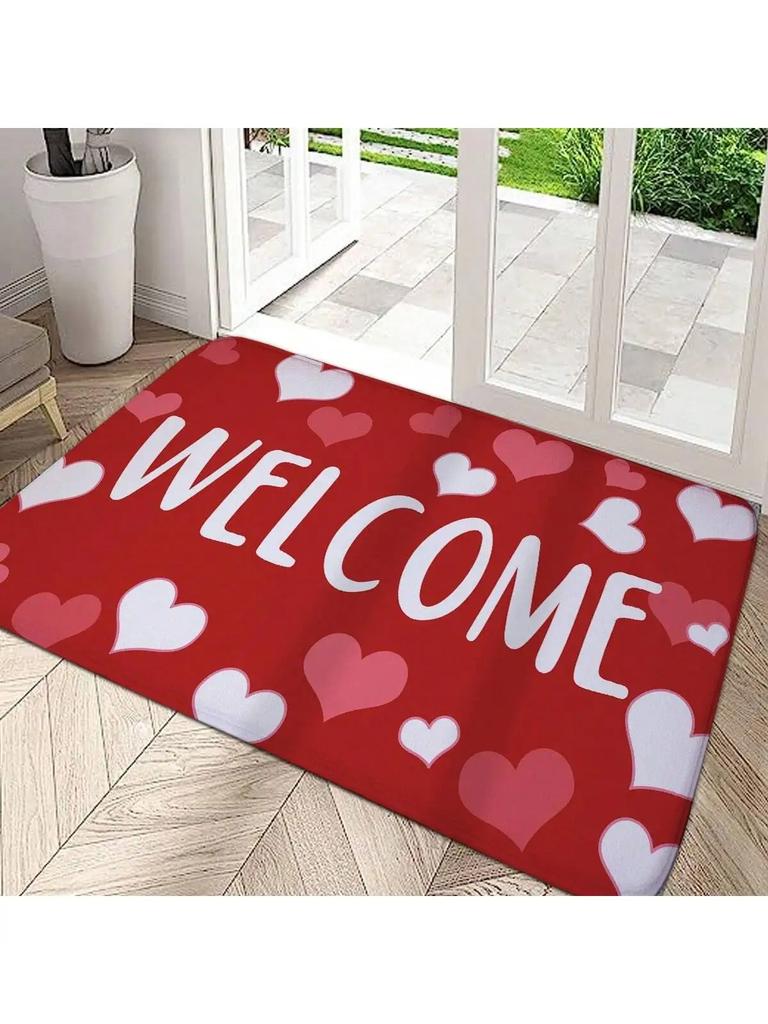 Love Heart Mat Home Indoor Welcome Valentine'S Day Design Doormat Non-slip Entrance Floor Carpet Washable Bathroom Bedroom Rug