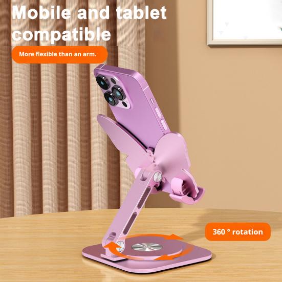 Butterfly Phone Stand with 360 & Adjustable Height Degree Rotation Desktop Holder for Smartphones Tablets Foldable