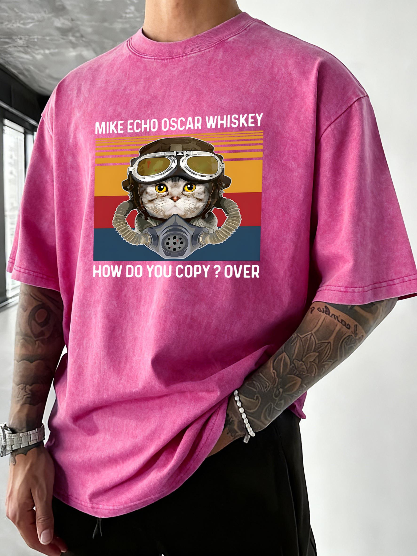 Cat Make Echo Oscar Whisky Prints MenS Washed TShirt Summer Loose Short Sleeve ONeck Cotton Streetwear Gym Casual T Shirts S