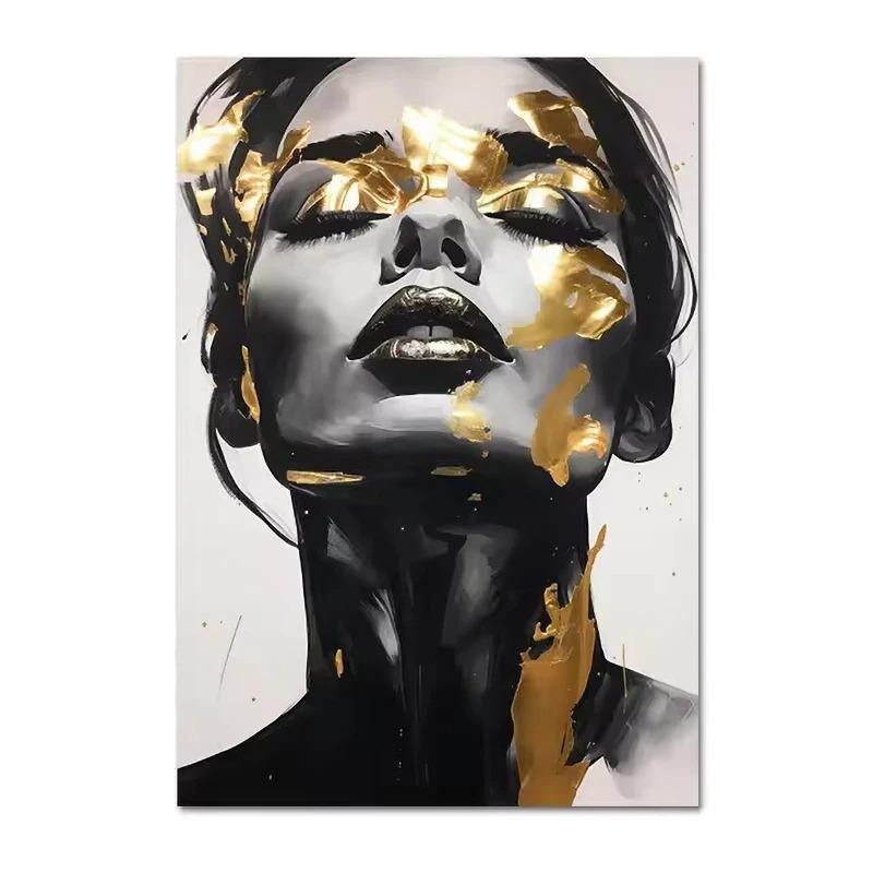 

Современный Золотой Черный Женский Портрет Холст Принт Настенное Искусство Живопись Абстрактное Женское Лицо Постер Картина для Домашнего Декора Мурал 20x30cm