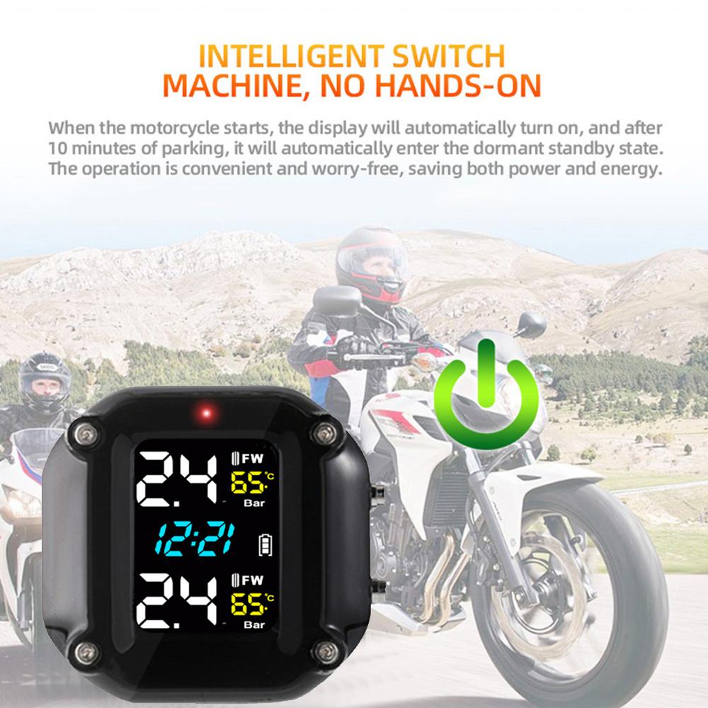 Sistema di monitoraggio della pressione dei pneumatici per motociclette con display digitale Sistema di allarme per il monitoraggio della pressione dei pneumatici wireless per motociclette 2 sensori esterni per pneumatici per motociclette Moto