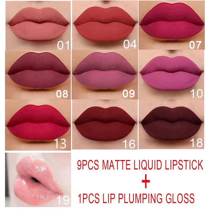 

10Pcs/Set Velvet Matte Durable Waterproof Easy Color Non-Stick Cup Texture Silky Saturation High Lip Gloss Onesize