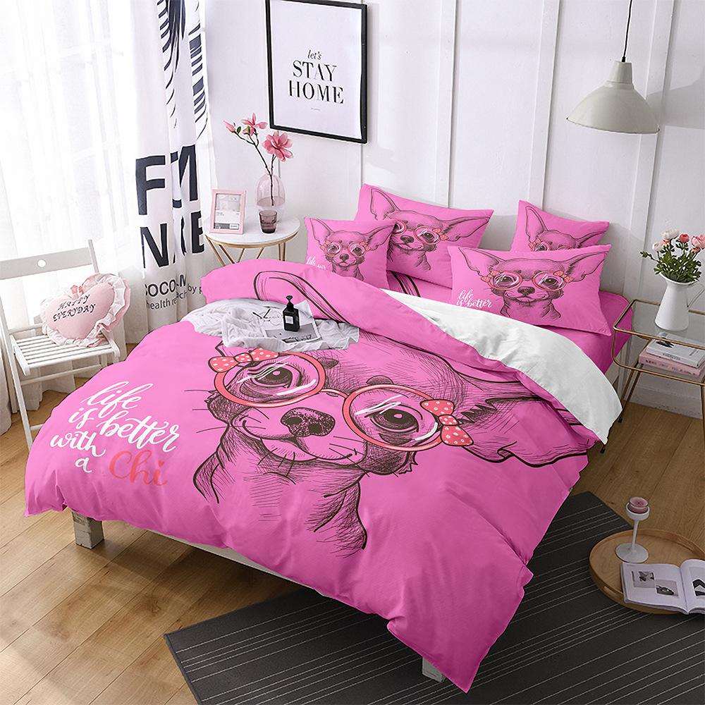 Dog Duvet Cover Set 3D Animal Theme Polyester Bedding Set Queen King Size Cute Pug Dog Printed Cover For Kids Teen Boy Bedspread