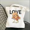 Harajuku Cute Bear Art Shoulder Bags Kawaii Tote Handbag Canvas Girl Environmental Large Capacity Portable Shopping Bag