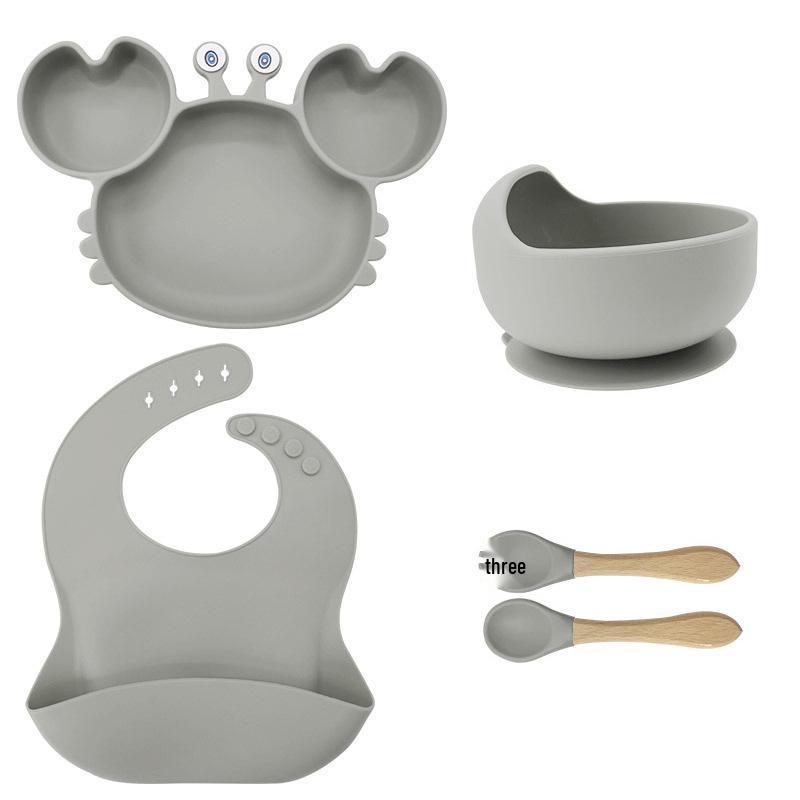 Crab-Themed Silicone Tableware Set: 9-Piece Baby Feeding Kit with Meal Plate, Bowl, Spoon, and Fork