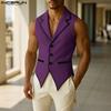 INCERUN Men Notched Lapel Sleeveless Irregular Stitching Casual Thin Vest Waistcoat
