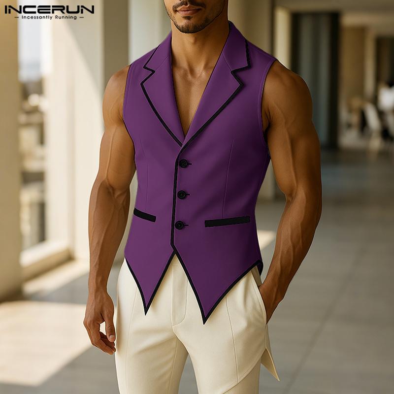 INCERUN Men Notched Lapel Sleeveless Irregular Stitching Casual Thin Vest Waistcoat