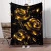Golden rose black background glitter stars flannel blanket elegant luxury bedding cover decorative throw blanket for decoration