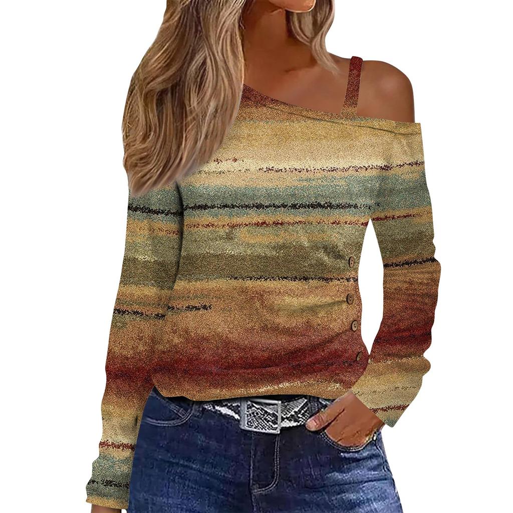 Γυναικεία Μπλούζα Μακρυμάνικη Εκτός Ώμου Casual Τοπ Μπλούζες Ανοιξιάτικη Μόδα Άνετο T-Shirt