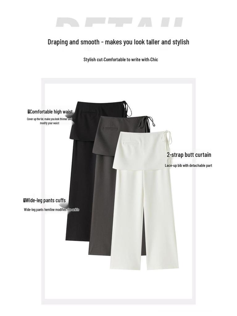 Design-Forward High-Waisted Drapey Skirt Pants Suit - Slim-Fit Casual Wide-Leg, Spring/Summer 2026