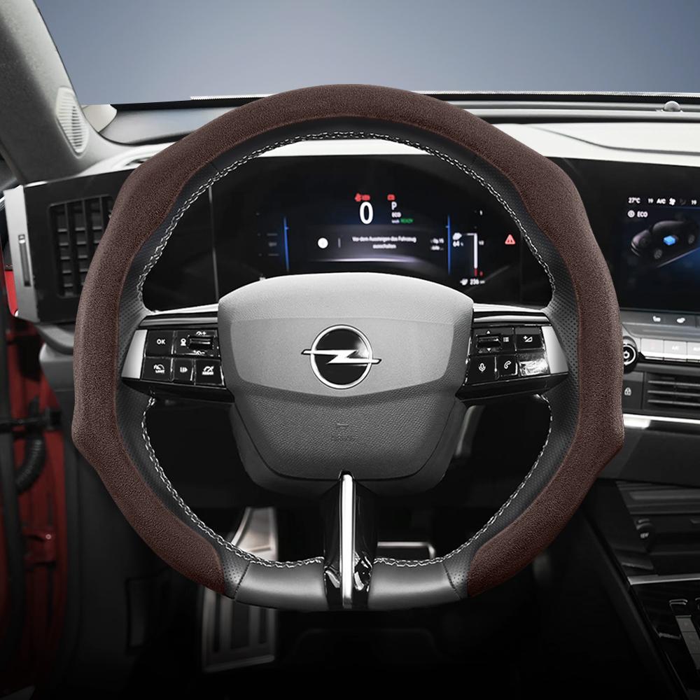 Convient pour Opel Housse de Volant Premium en Daim à Clipser, Antidérapante et Durable, Volant Rond et en Forme de D Disponibles