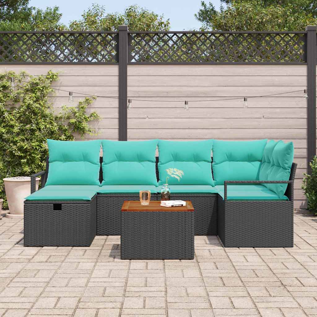 Garden Sofa Set with Cushions 7 pcs Black Poly Rattan
