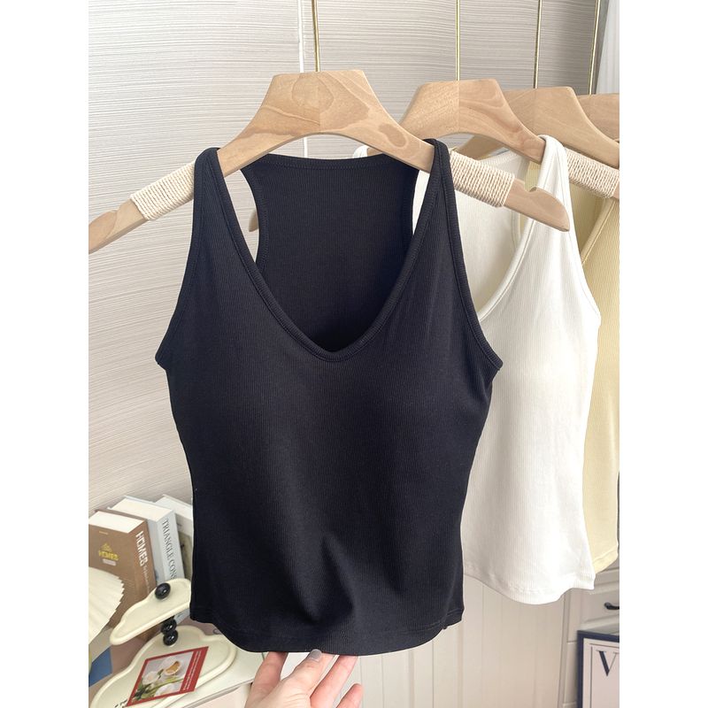 

Женский жилет V-образного выреза I-образной формы с поясом, нагрудными подушечками и бюстгальтером, цельный, с фиксированной чашкой, красивой спинкой, хлопковое бесшовное базовое нижнее белье без рукавов Black Free size (45.00 kg-62.50 kg