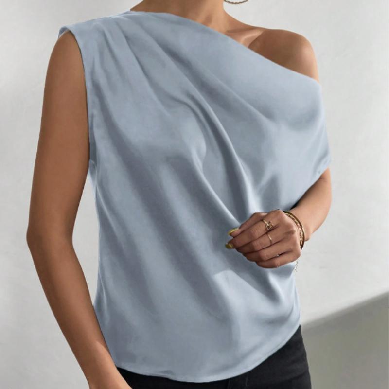 

GMXIA Женские модные повседневные летние однотонные блузки и рубашки без рукавов с принтом S синий