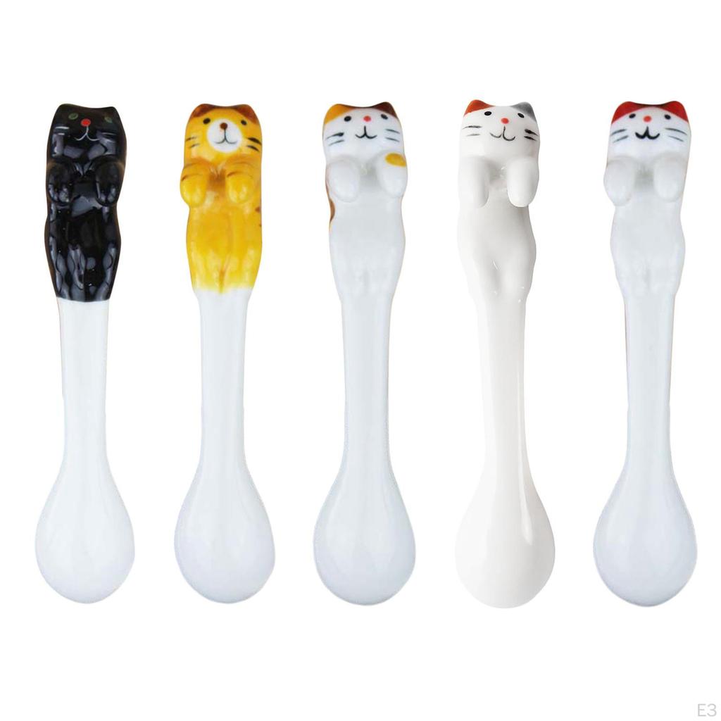Spoon Cute Ceramic Cat Head Spoon, Lovely Ice Dessert for Stirring and sugar