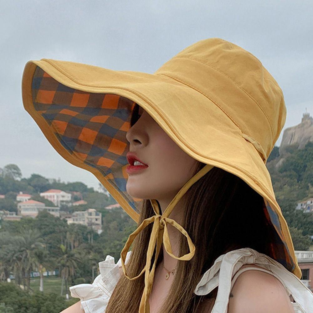 Elegance Fisherman Hat Double-sided Summer Wide Brim Sunhat Leisure Beach Bucket Hat  Travel
