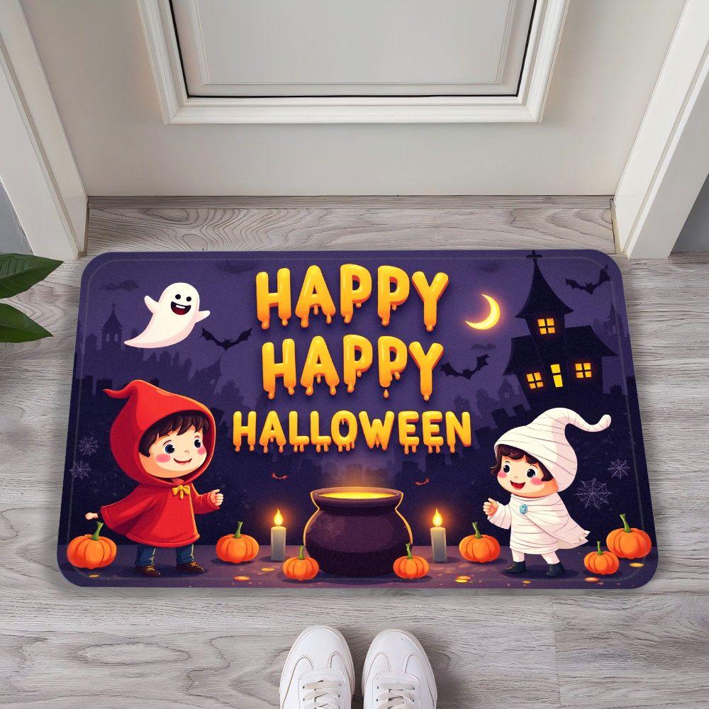 Cute Halloween Doormat, Mummy Red Hood Kid Ghost Pumpkin Witch House Anti Slip Entry Floor Mat