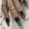 Retro Dark Green Gradual Change Temperament Long Ballet White Fake Nail Patch Removable Manicure Piece 24 Pieces