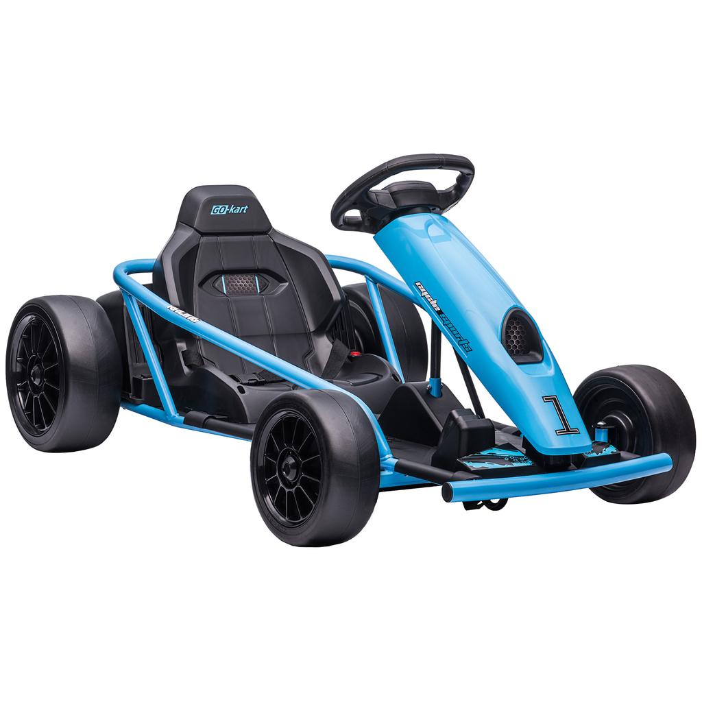 24V Drift Kart, Electric Ride-On Racing Go Kart W/ 2 Speeds, Steering Wheel, Pedals for Kids Aged 8-12, Blue