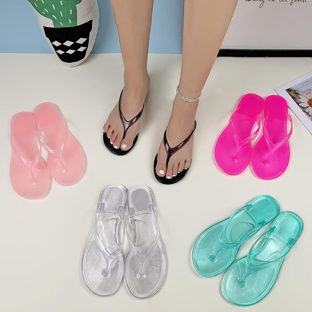 Clear Jelly Thong Sandals - Flat Sole, Transparent Beach Flip-Flops