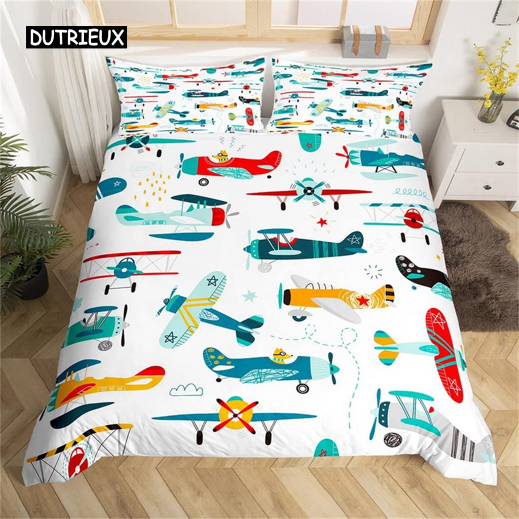 

Пододеяльник с изображением самолета из мультфильма Комплект постельного белья из микрофибры Милое облако Одеяло-покрывало Twin King для детей Мальчики Девочки Подарочная комната EU single(135x200cm)