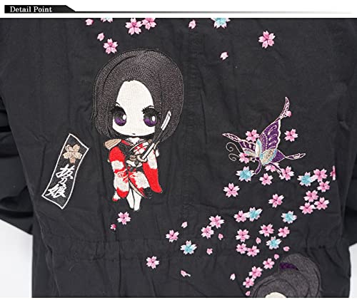 Battou Musume Karakuri Tamashii Japon Desenli Mod Ceket Erkek, Honoka ve Rin Chibi Karakterleri, Anime Tarzı, 214037-20 Siyah-L